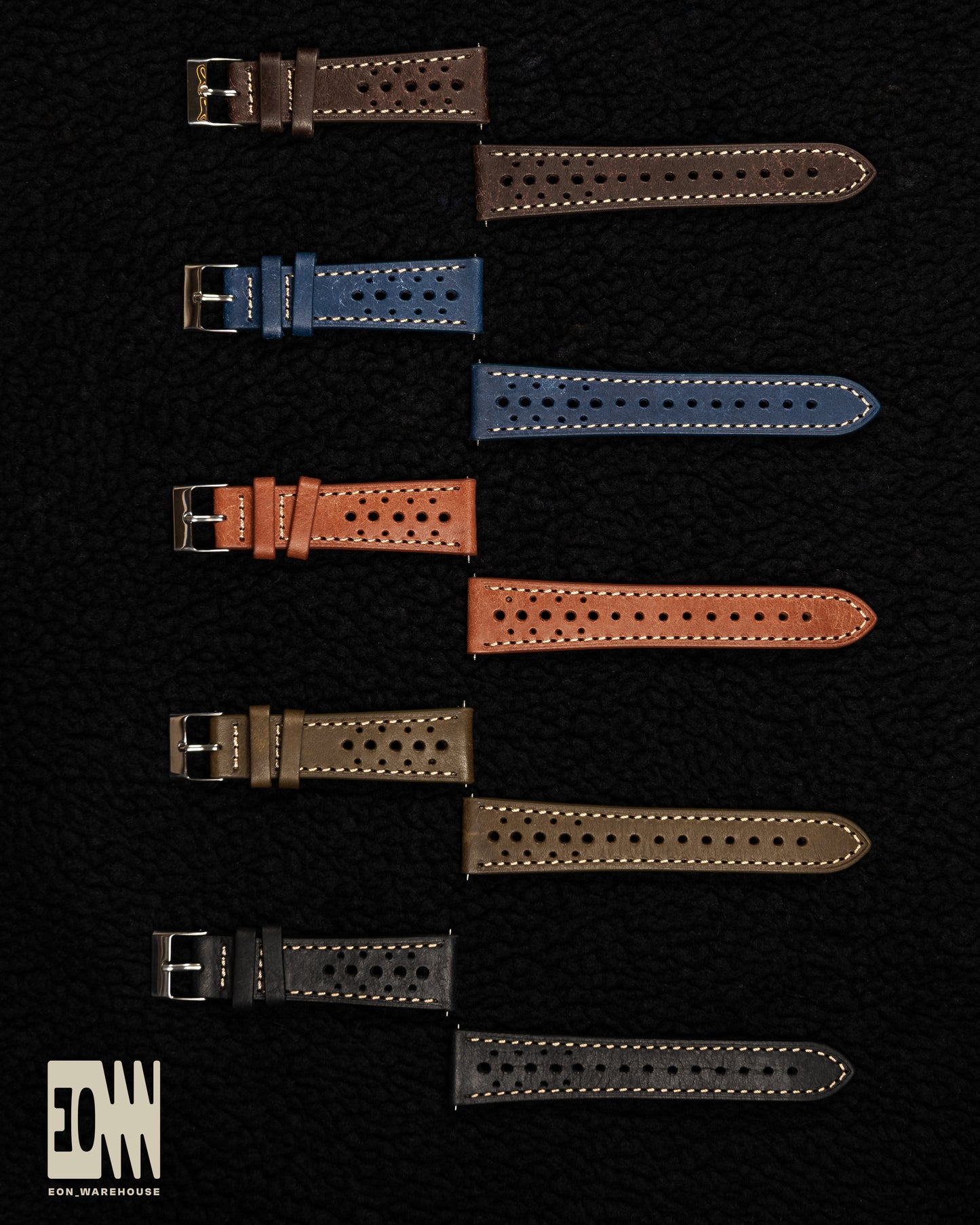 Black Racing Leather Watch Strap – 22mm – Perforated Vintage Rally Style Band – Genuine Leather Watch Bracelet – Motorsport Strap