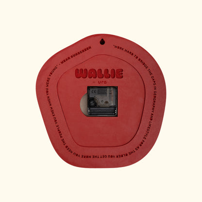 Wallie Clock from the back with logo and letters. Made by Ura Watches / EON TIME