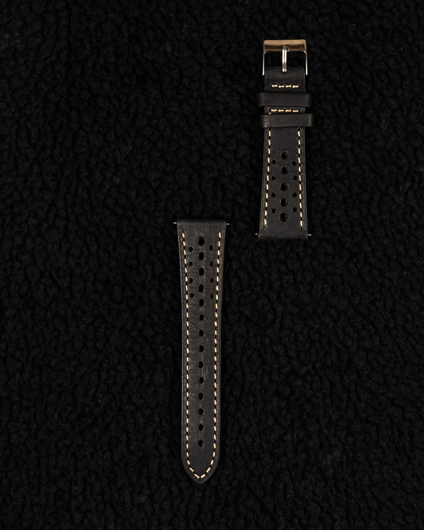 Black Racing Leather Watch Strap – 22mm – Perforated Vintage Rally Style Band – Genuine Leather Watch Bracelet – Motorsport Strap