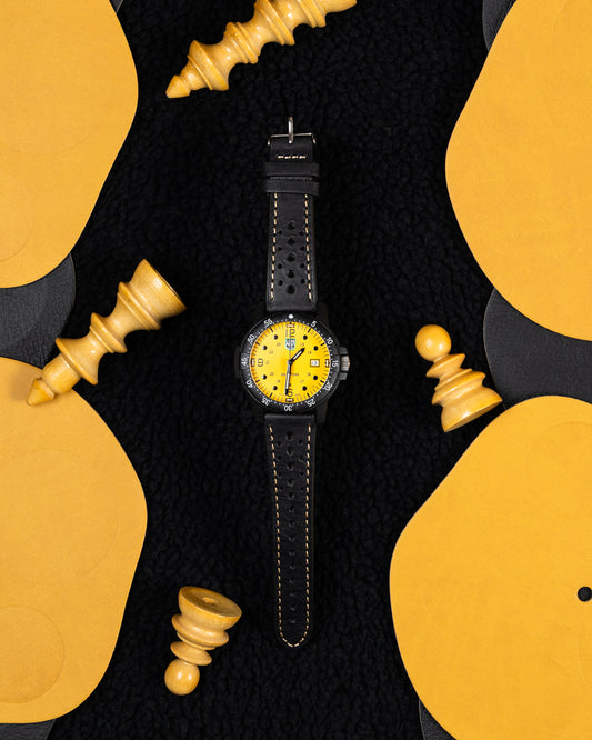 Black Racing Leather Watch Strap – 22mm – Perforated Vintage Rally Style Band – Genuine Leather Watch Bracelet – Motorsport Strap