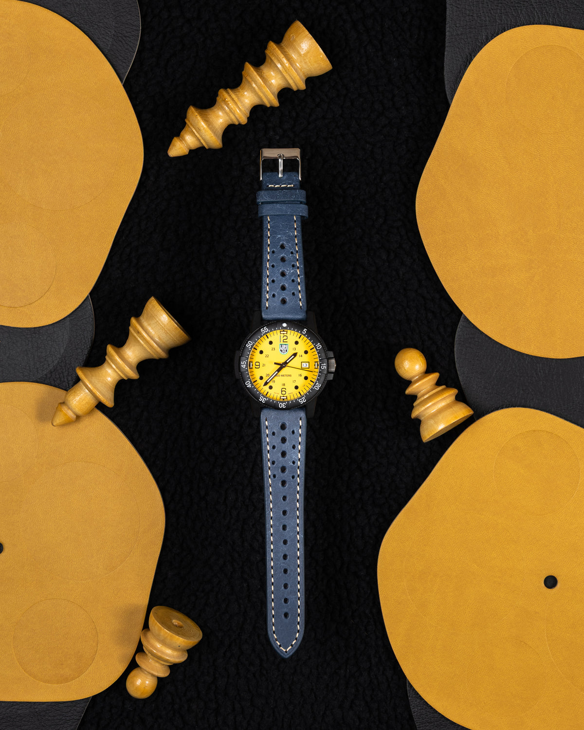 Blue Racing Leather Watch Strap – 22mm – Perforated Vintage Rally Styl ...