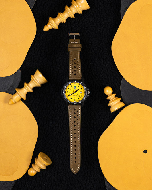 Olive Green Racing Leather Watch Strap – 22mm – Perforated Vintage Rally Style Band – Genuine Leather Watch Bracelet – Motorsport Strap