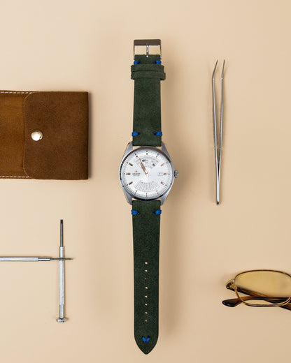 Royal Green Brushed Leather Watch Strap – 22mm – Genuine Leather Watch Bracelet