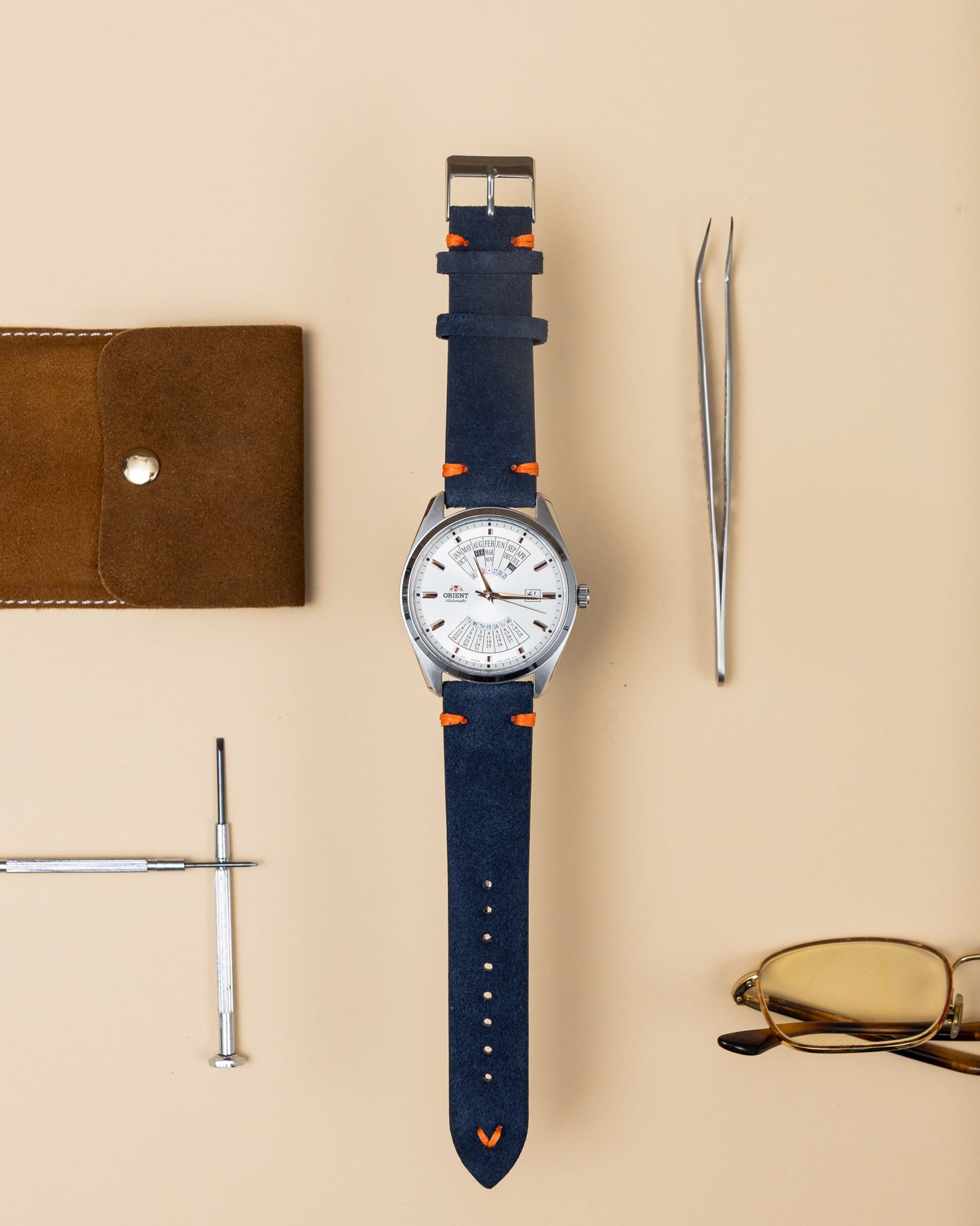 Royal Blue Brushed Leather Watch Strap – 22mm – Genuine Leather Watch Bracelet