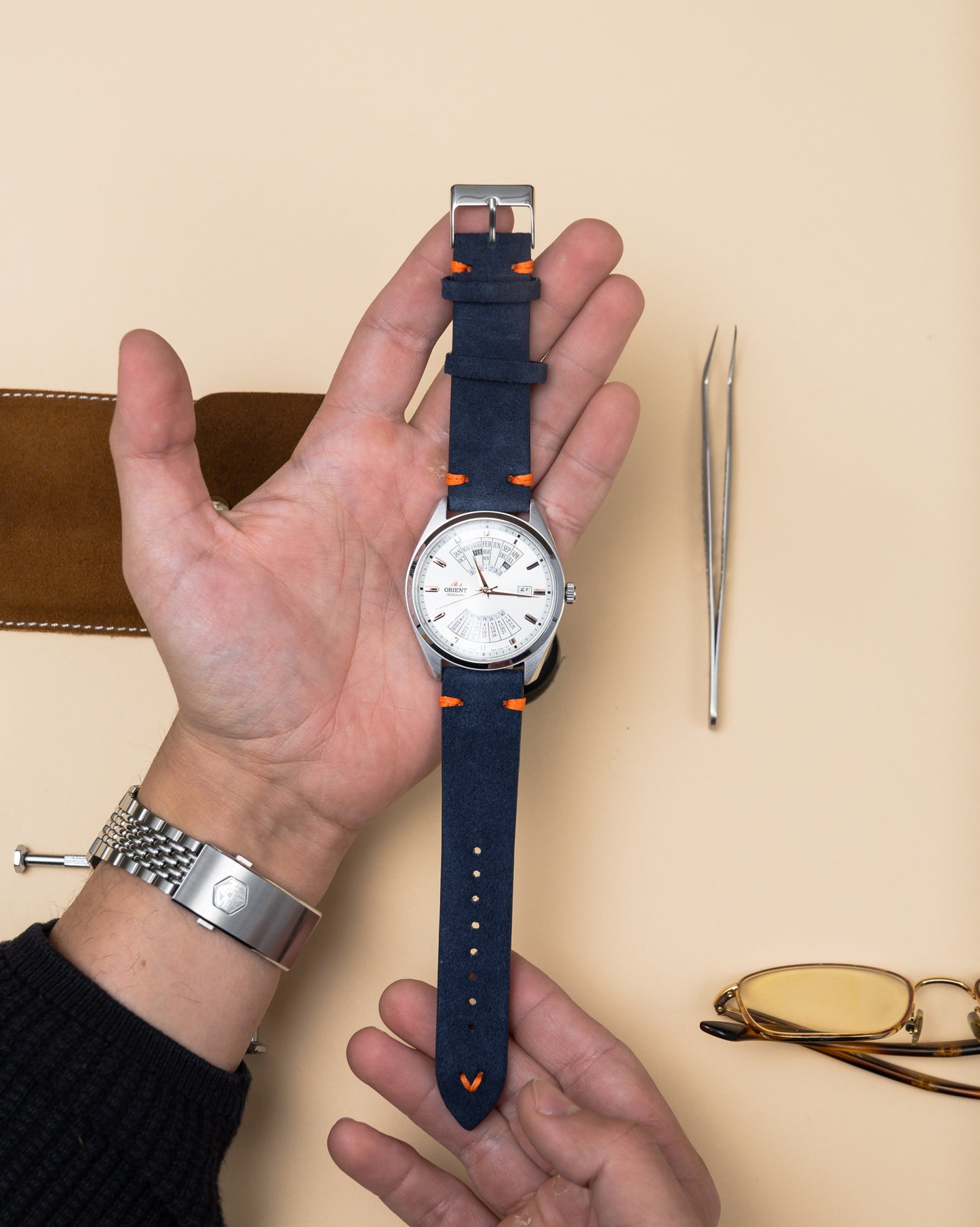 Royal Blue Brushed Leather Watch Strap – 22mm – Genuine Leather Watch Bracelet