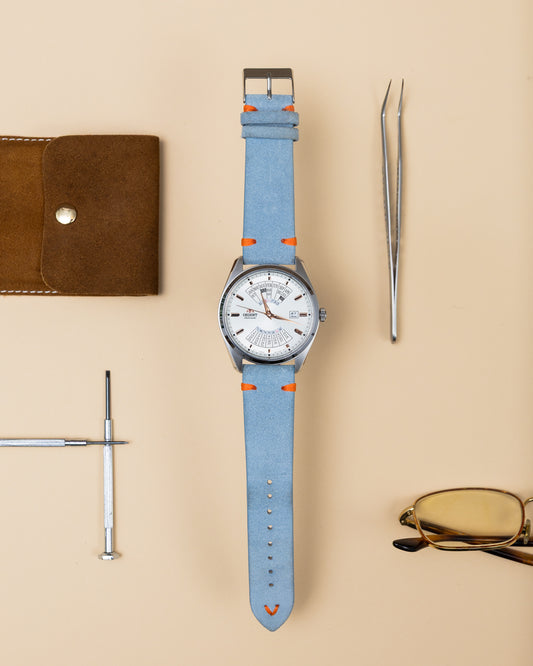 Baby Blue Brushed Leather Watch Strap – 22mm – Genuine Leather Watch Bracelet
