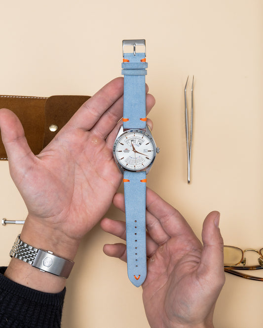 Baby Blue Brushed Leather Watch Strap – 22mm – Genuine Leather Watch Bracelet