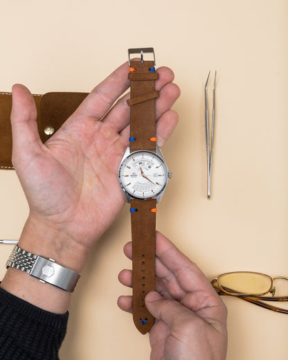 Dark Brown Brushed Leather Watch Strap – 22mm – Genuine Leather Watch Bracelet