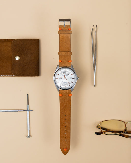 Light Brown Brushed Leather Watch Strap – 22mm – Genuine Leather Watch Bracelet