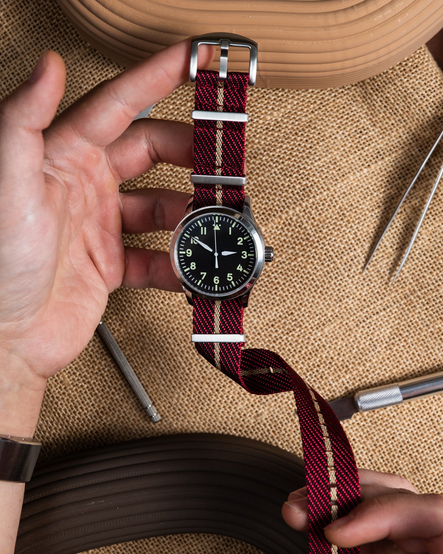 Burgundy Watch Strap: 22mm Vintage Style