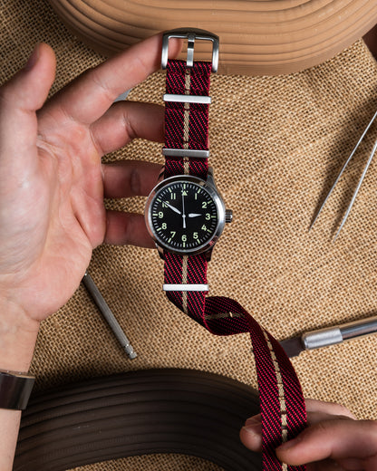 Burgundy Watch Strap: 22mm Vintage Style