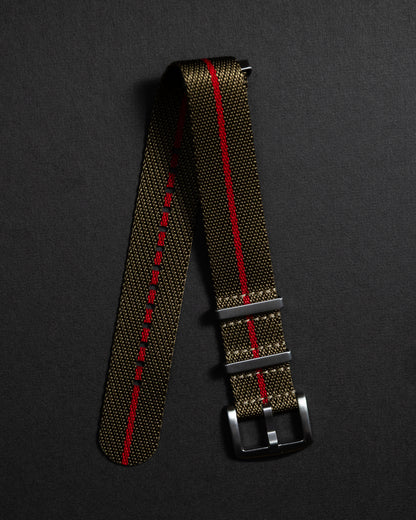 Military Green Nylon Watch Strap - Red Line, 22mm Slip-Through