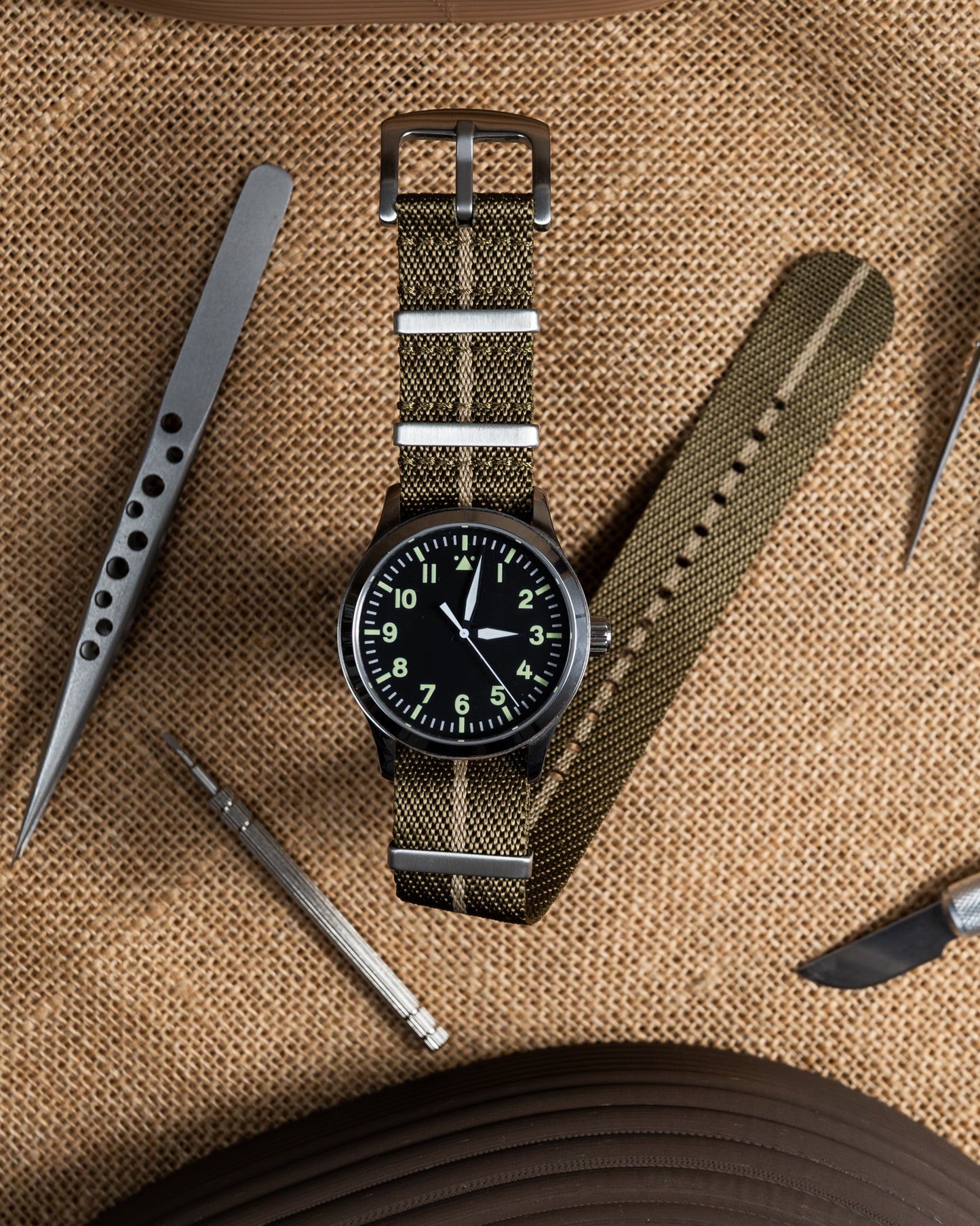 Khaki & Beige Nylon Watch Strap: Military Style 22mm
