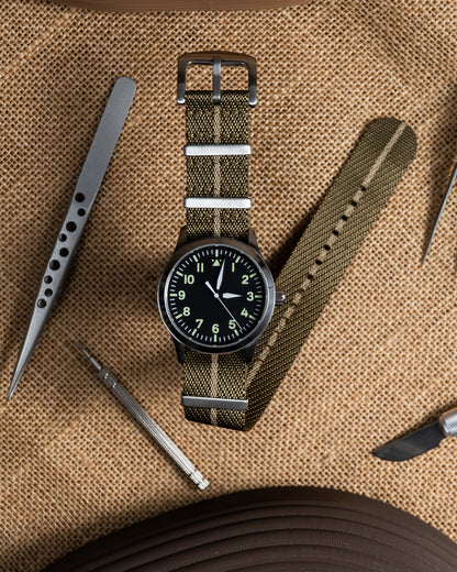 Khaki & Beige Nylon Watch Strap: Military Style 22mm