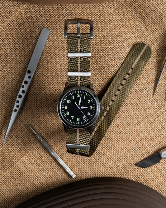 Khaki & Beige Nylon Watch Strap: Military Style 22mm