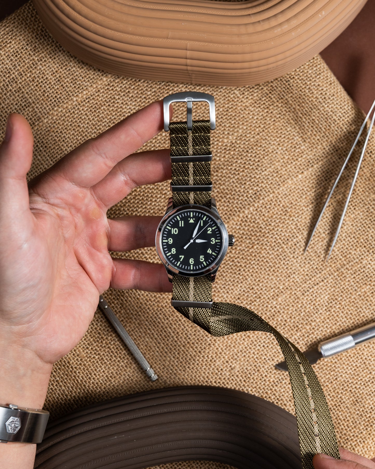 Khaki & Beige Nylon Watch Strap: Military Style 22mm