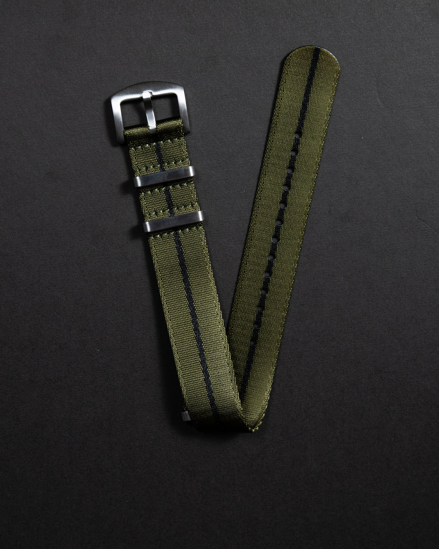 Military Green Nylon Watch Strap - Black Stripe - 22mm Vintage Style