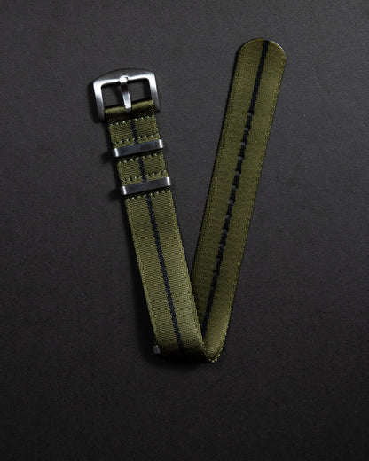 Military Green Nylon Watch Strap - Black Stripe - 22mm Vintage Style