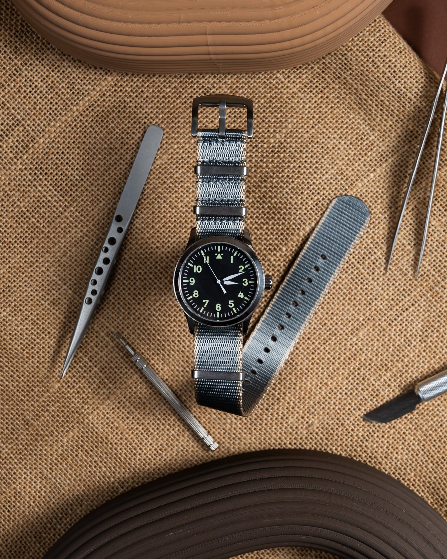 Military Gray Nylon Watch Strap: Vintage Style Slip-Through Band, 22mm