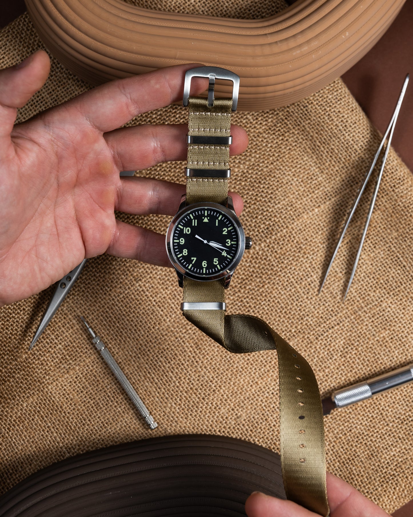 Military Khaki Nylon Watch Strap - 22mm Vintage Style