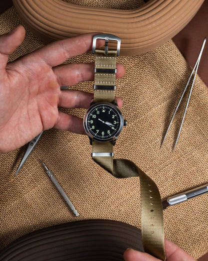 Military Khaki Nylon Watch Strap - 22mm Vintage Style