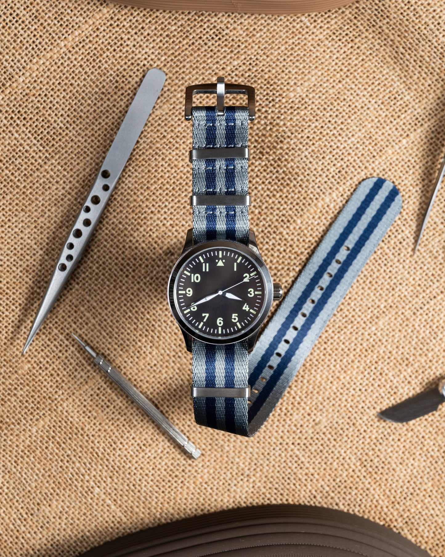 Gray & Blue Nylon Military Watch Strap - 22mm Vintage Style