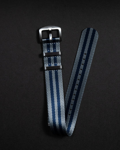 Gray & Blue Nylon Military Watch Strap - 22mm Vintage Style