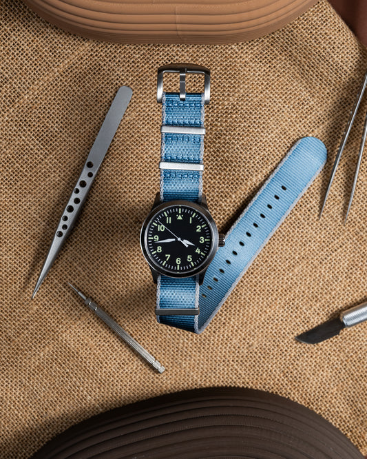 Baby Blue Nylon Watch Strap - Military Style - 22mm