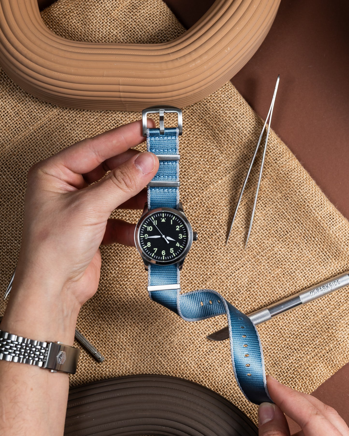 Baby Blue Nylon Watch Strap - Military Style - 22mm