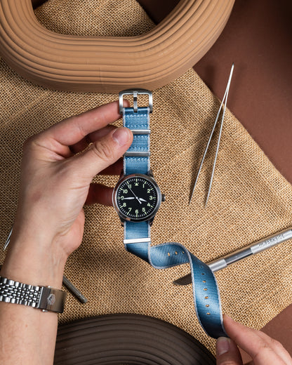Baby Blue Nylon Watch Strap - Military Style - 22mm