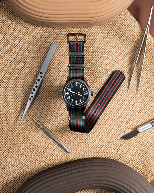 Black Snake Nylon Military Watch Strap - 22mm Vintage Style