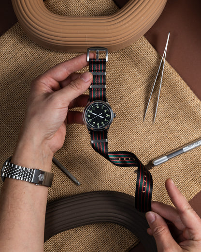 Black Snake Nylon Military Watch Strap - 22mm Vintage Style