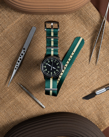 Racing Green Nylon Military Watch Strap: 22mm Slip-Through Band