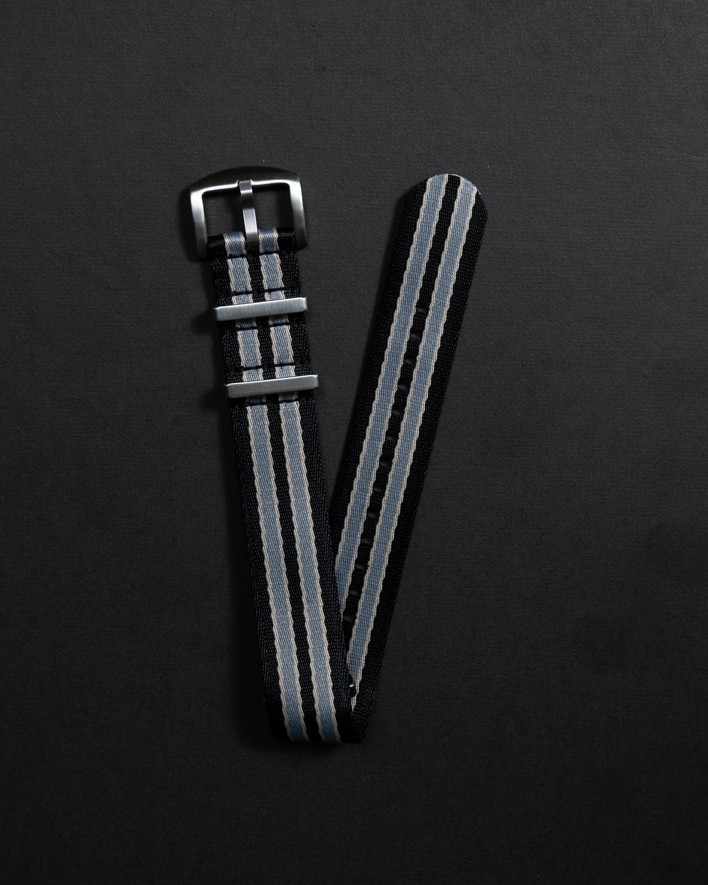 Black & Gray Nylon Military Watch Strap - 22mm Vintage Style