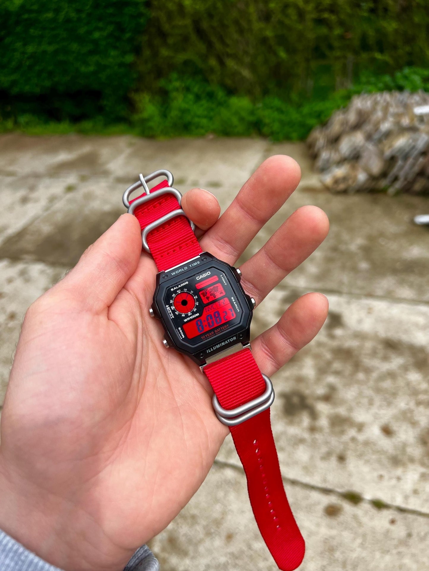 Crimson Sky Royale AE-1200 - Modified Casio Watch