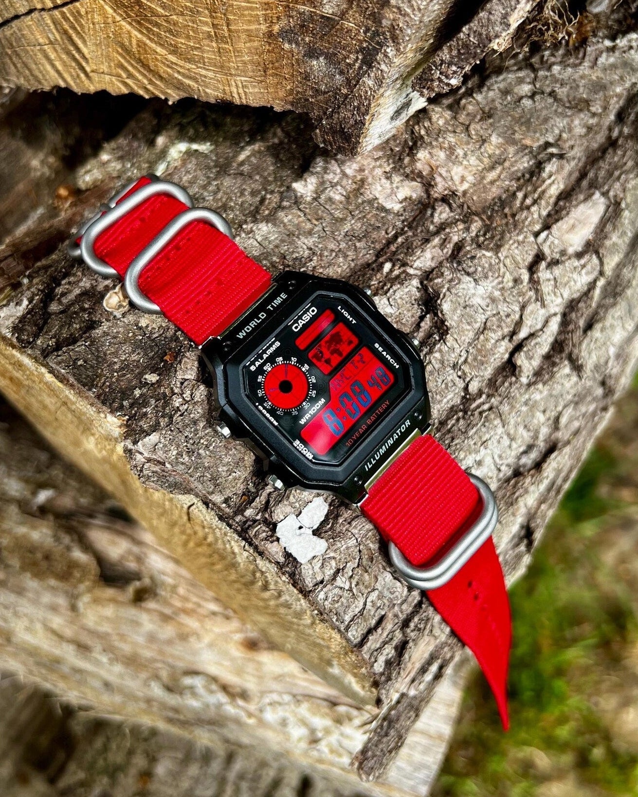 Crimson Sky Royale AE-1200 - Modified Casio Watch