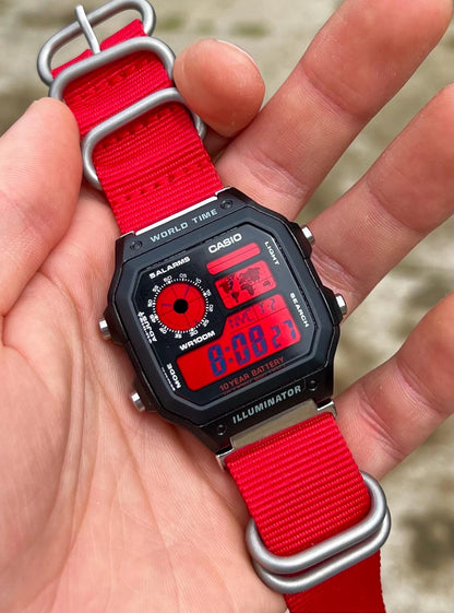 Crimson Sky Royale AE-1200 - Modified Casio Watch