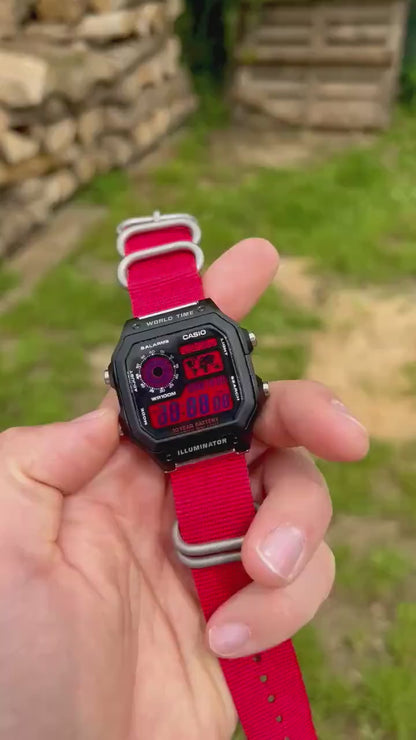 Crimson Sky Royale AE-1200 - Modified Casio Watch